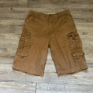 Tokyo Five Mens Cargo Shorts Brown Cotton Multi Pocket Utility Size 34 RN118736